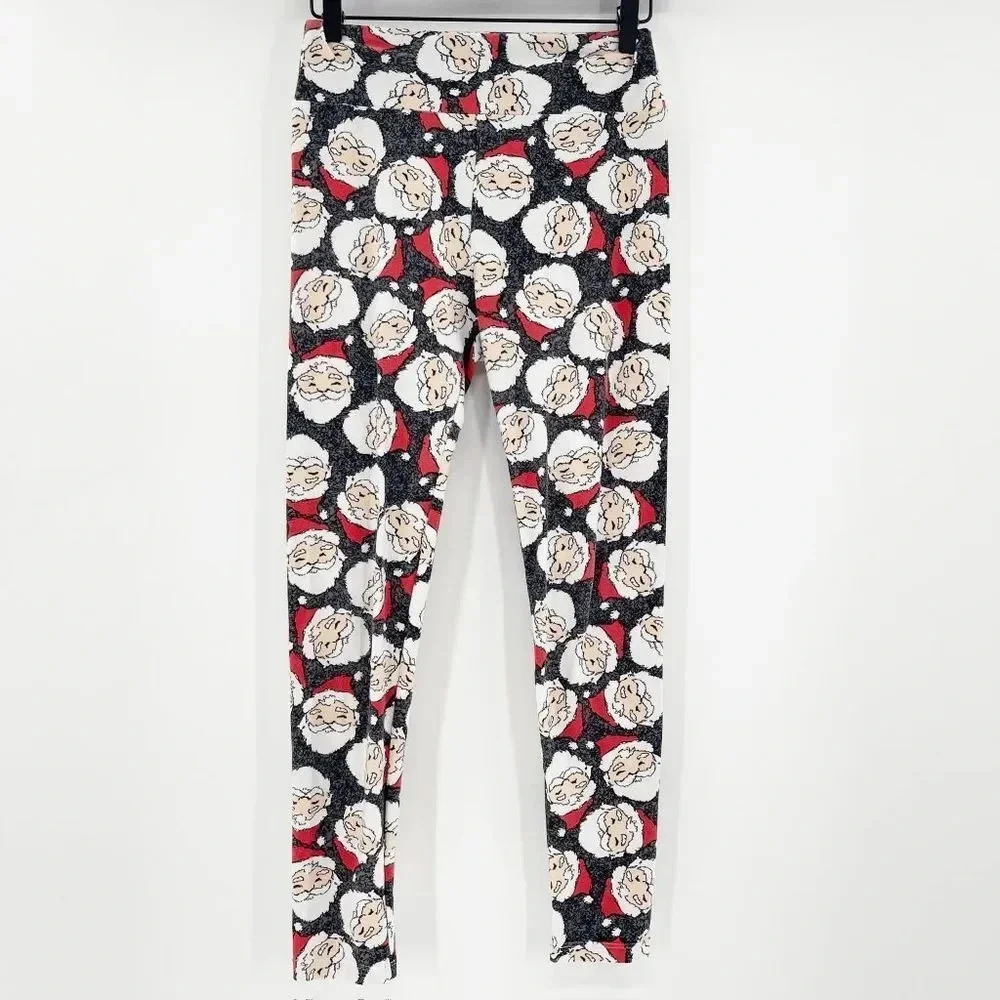 Lula Roe Santa Claus All Over Print Leggings Women's One Size Red Pull On